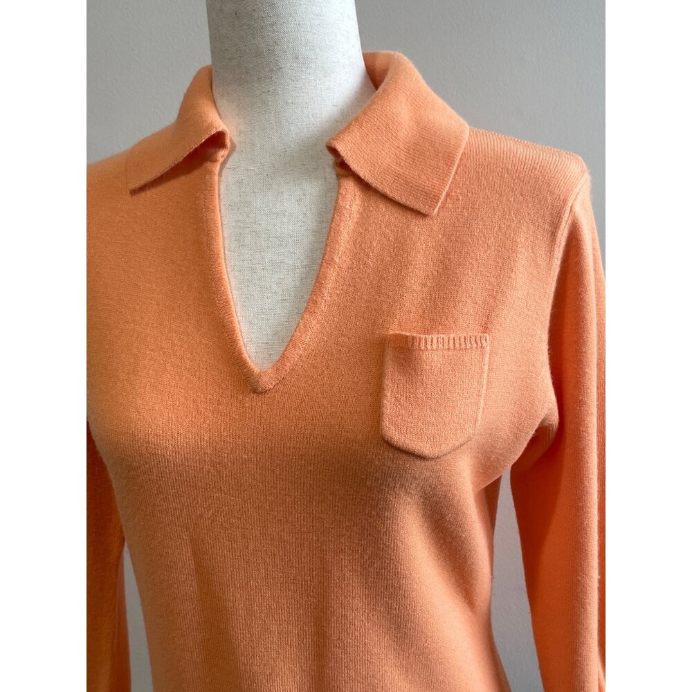 VTG Sag Harbor V-Neck Collard Sweater Womens M Peach 3/4 Sleeve 100% Acrylic 90s - Picture 2 of 6
